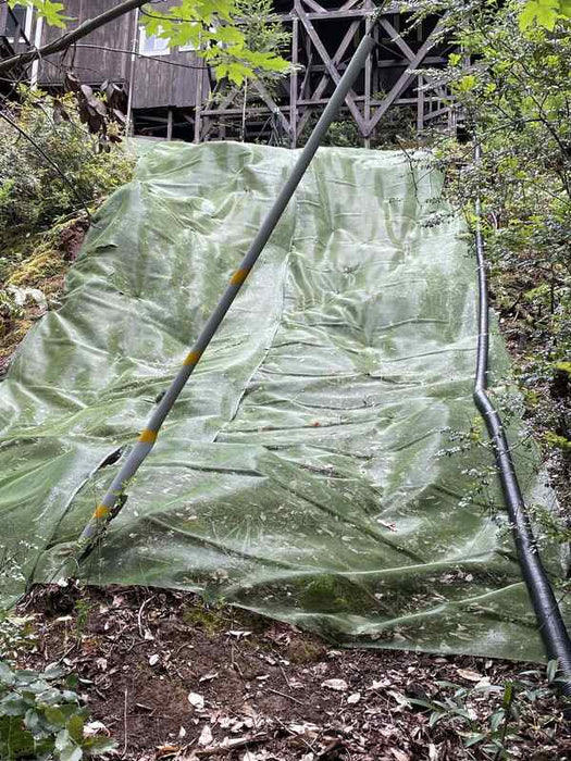 Solmax Miramesh geosynthetic mesh stabilizing a wooded slope
