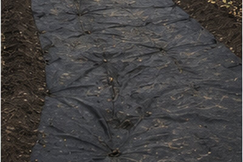 Non-woven geotextile fabric under a woodland drainage path
