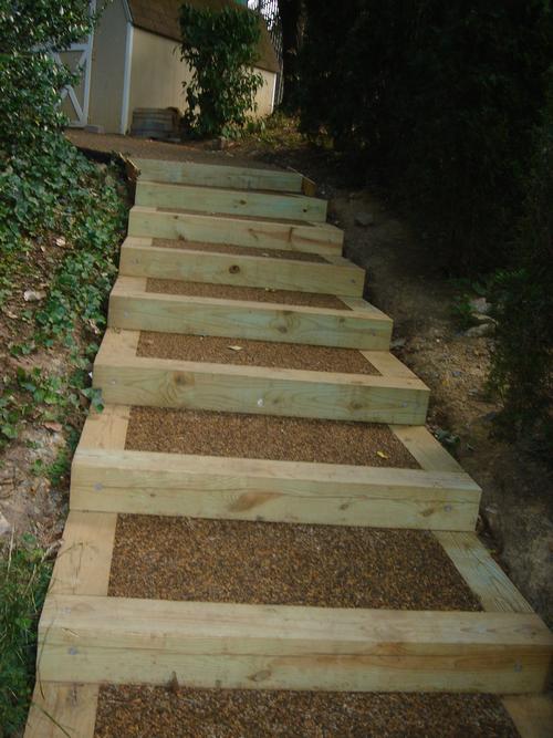 Gravel Lok installed on wood stairs
