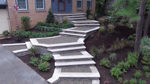 home front entry with gravel stairs 